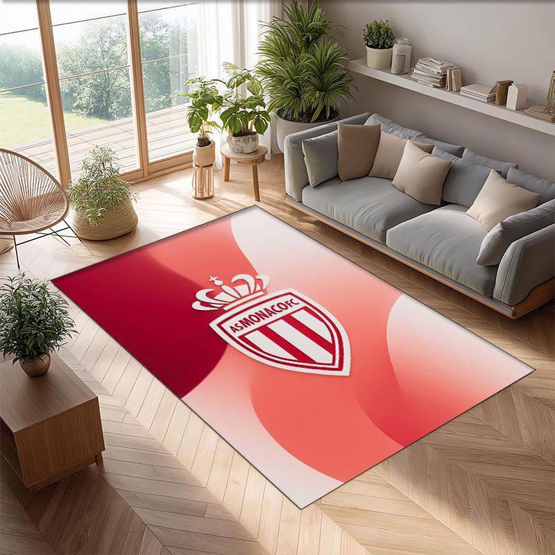 Monaco FC Soccer Football Pattern Soft Area Rug Non Slip Indoor Floor Carpet Sports Decor Mat for Bedroom