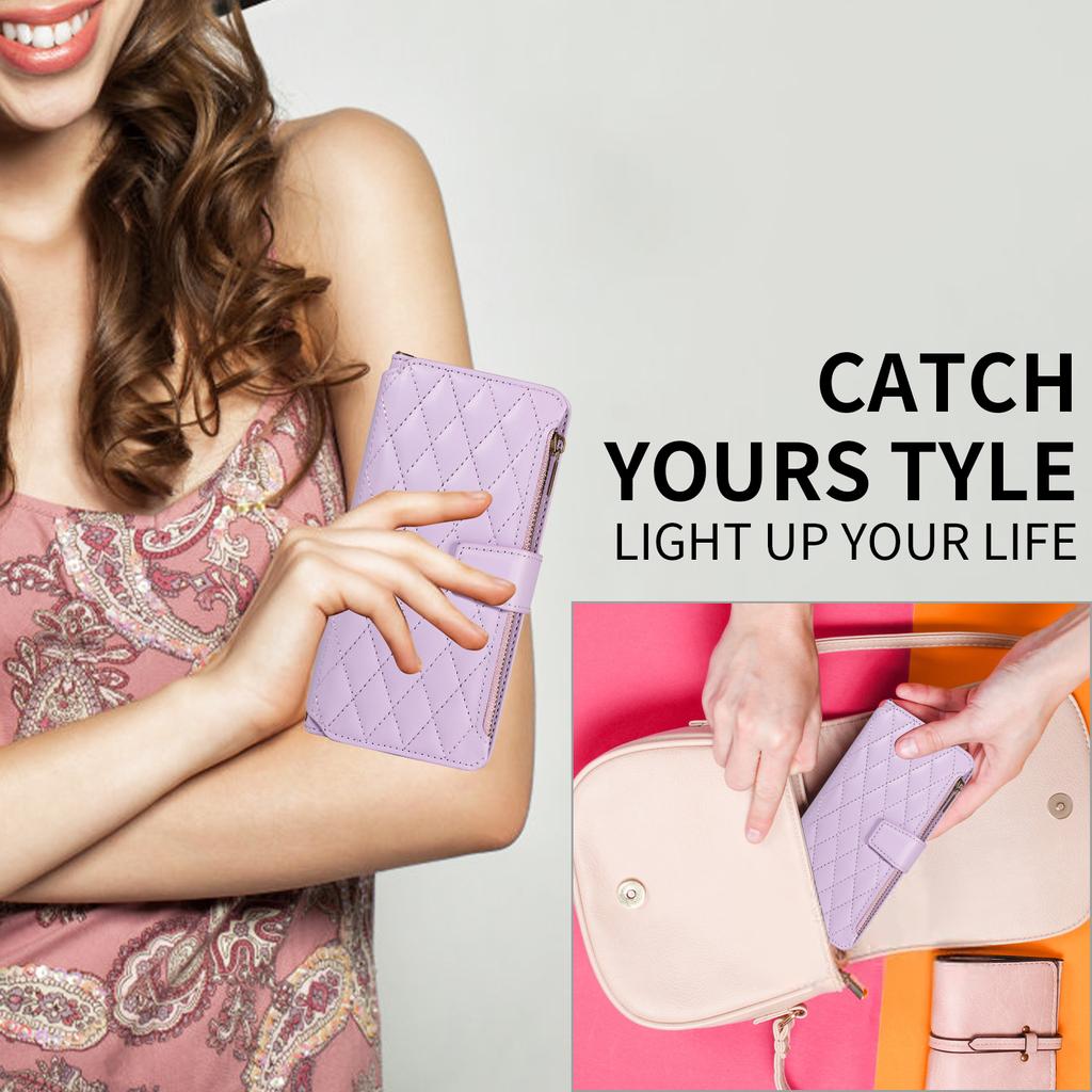 For iPhone 16 Pro Leather Case with Card Holder,RFID Blocking Wallet Phone Cover Rhombus Pattern