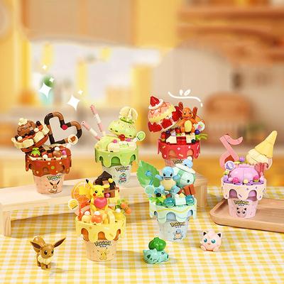 Keeppley Cute Pokemon Ice-cream Cone Building Blocks Jigglypuff Squirtle Pikachu Charmander Eevee Model Bricks Toy For Kid Gift