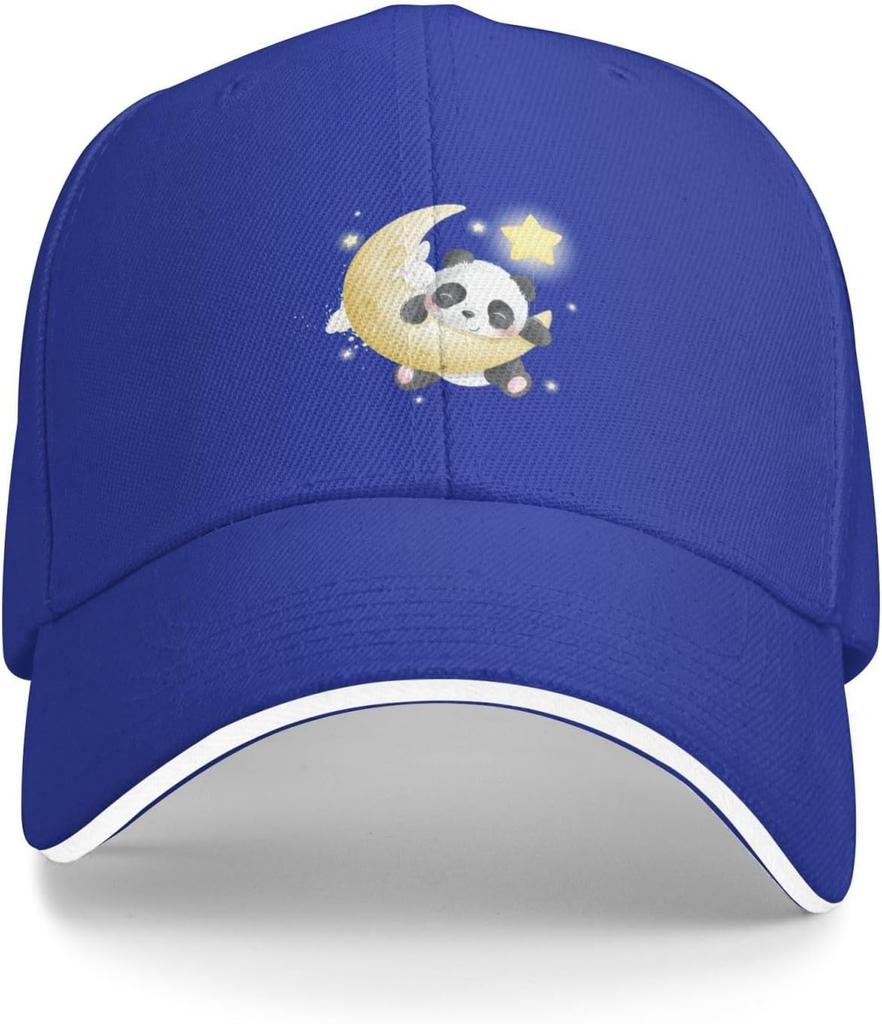 Cute Panda Sleeping on Moon Graphic Baseball Cap Adjustable Polyester Sun Protection Casual Unisex Hat