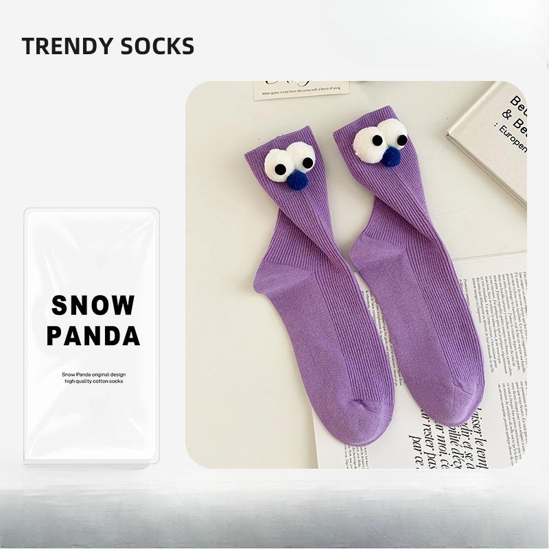 Sock Children's Long Tube Socks with Big Eyes, Autumn-winter Style, Cartoon-style Pile-up Socks for Girls, Cute Girls' Socks