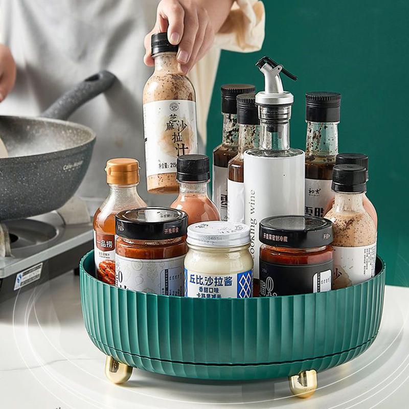 1pcs 360° Rotatable Storage Tray Spice Rack Cosmetics Multifunctional Countertop Storage Rack Kitchen Bathroom Supplies