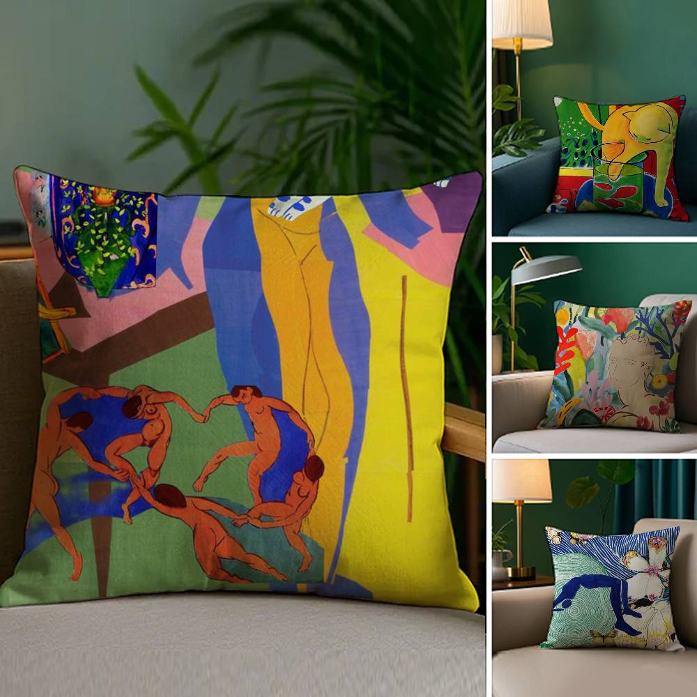 H-Henri M-Matisse Painting Pillow Case Home Double-Sided Printing Short Plush Colorfast Microfiber Cushion Cover