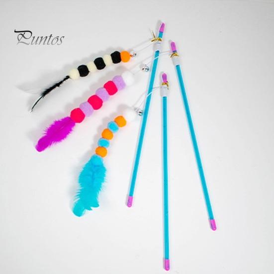 Interactive Cat Teaser Toy Retractable Rope Funny Cat Stick Teasing Wand with Bells Elastic Cord Kittens Chew-Proof Teaser Stick