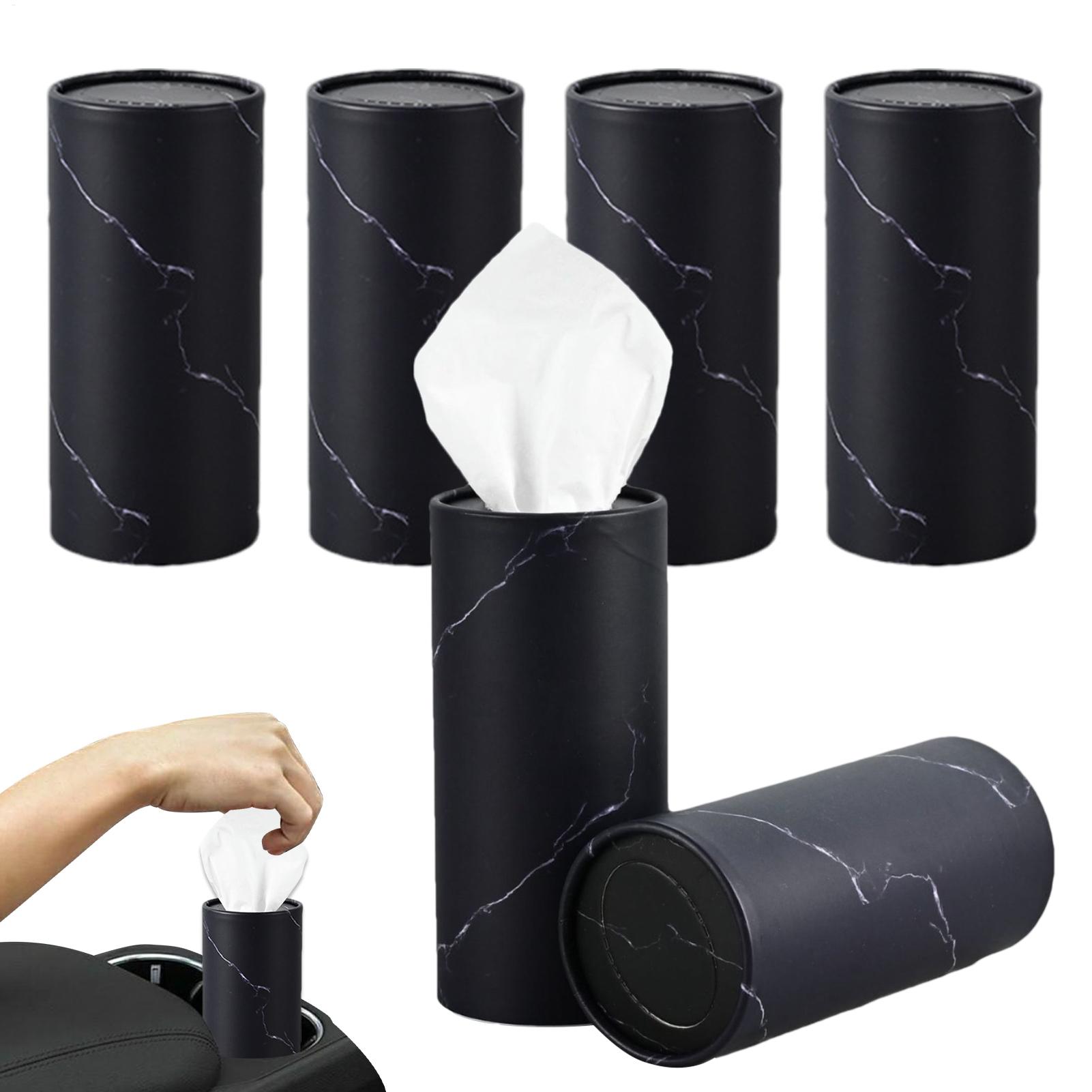 Cylinder Tissue Boxes Car Tissues Holder with Facial Tissues Car Tissues Cylinder with Facial Tissues 6 Canisters/300 Tissues nero