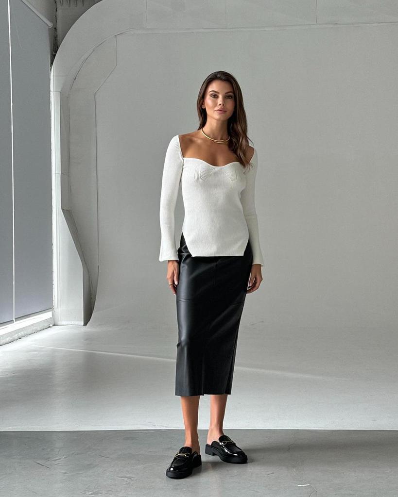 2024 Zimní dámská sukně midi bodycon z PU kůže s vysokým pasem a rozparkem