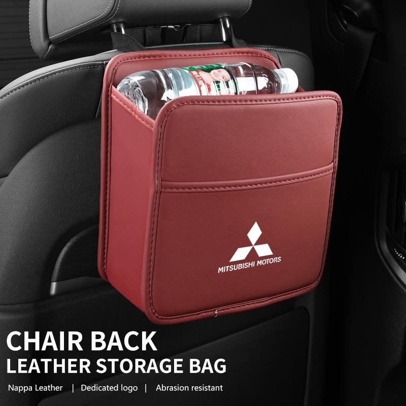 Cwvjgx1 For Mitsubishi Car Logo Seat Back Storage Leather Multifunction Hanging Box Accessories Outlander Lancer Cross Colt Xpander