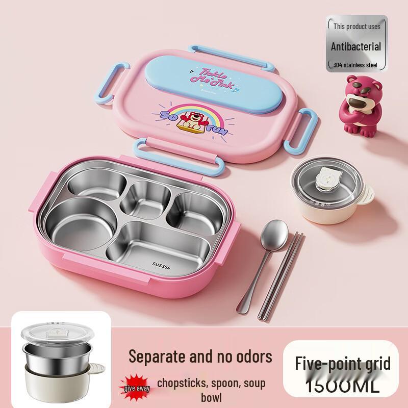 DM Strawberry Bear 304 Stainless Steel Divided Lunch Box