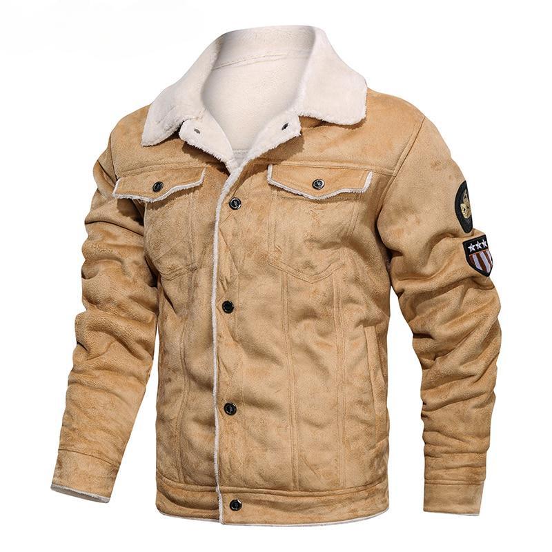 Winter Warm Leather Jackets Men Fleece Lined Fur Collar Pilot Flight Motorcycle Bomber Jacket Thicken Vintage Faux Leather Military Parka Coat
