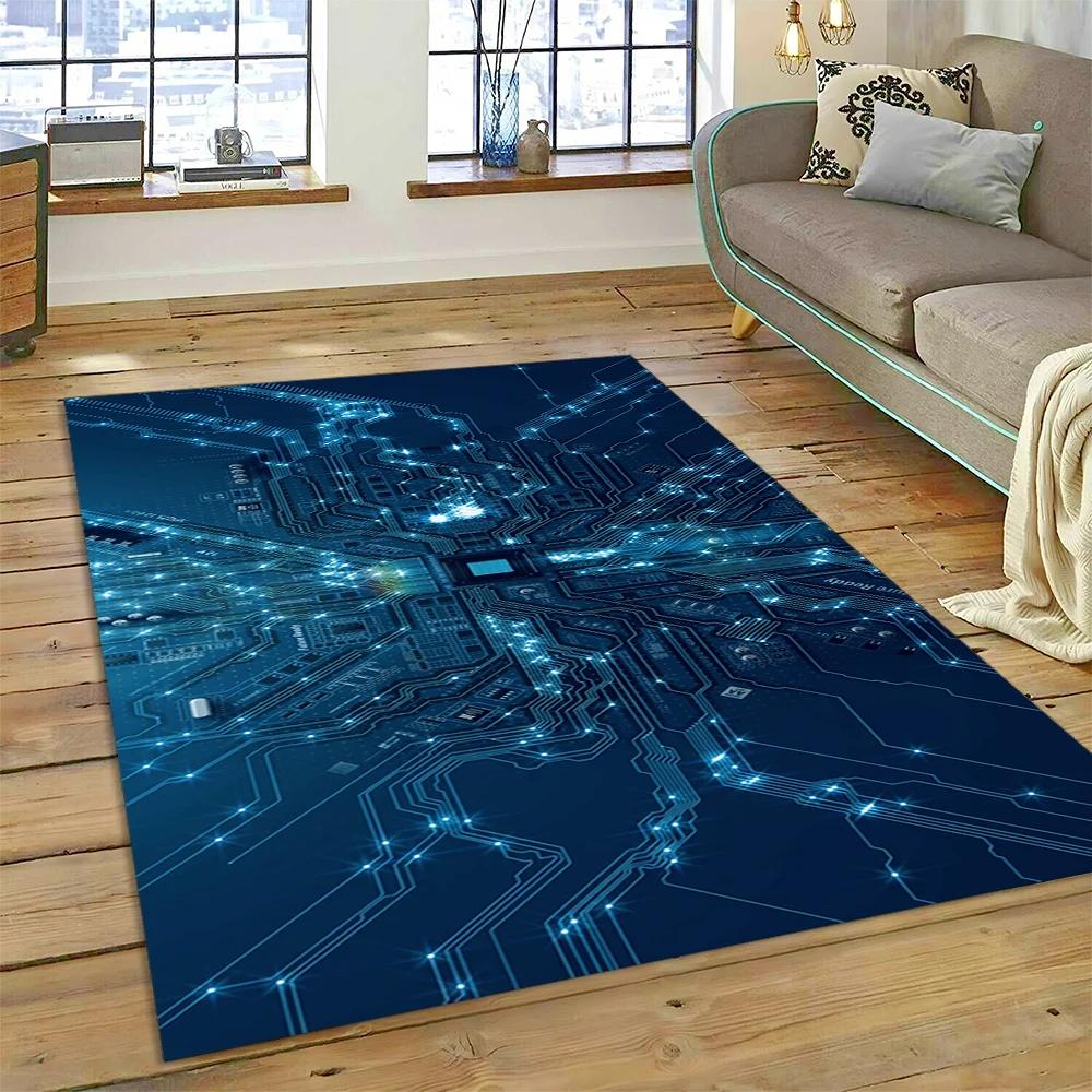 3D Chip Circuit Board Carpet Rug for Home Living Room Bedroom Sofa Doormat Kitchen Decor,Child Paly Area Rug Non-slip Floor Mat