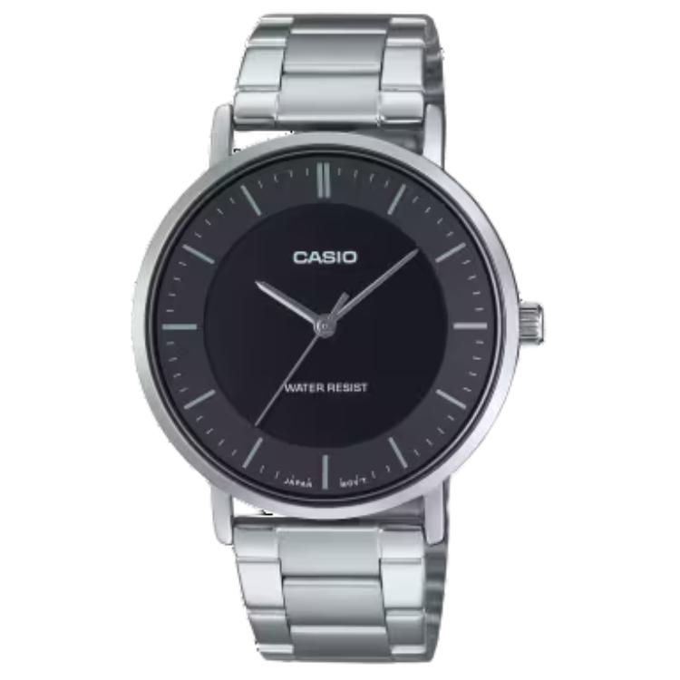 CASIO Quartz Movement Stainless Steel Strap Watch Unisex Black Dial MTP-VT04D-1E Black Dial