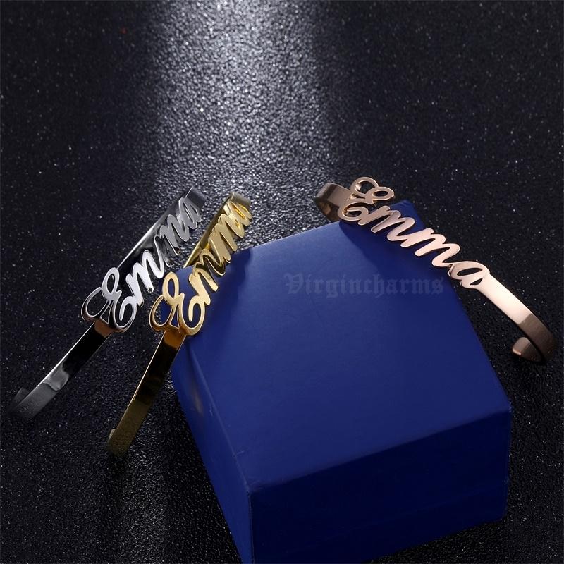Name Bracelets Bangles Rose Gold/Gold/ Silver Color Stainless Steel Bracelet Personalized Jewelry for Girls Boy BFF