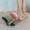 Women's New 12CM Sexy Transparent Thick Heel Shoes - Fashionable Crystal Square Head with Rhinestone, Non-Slip for Nightclub & Car Model