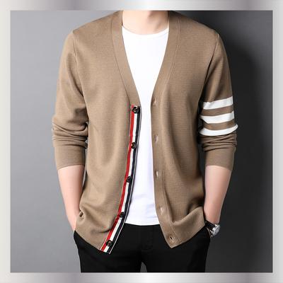 Nuova Giacca Casual Autunnale Cardigan a Maglia a Righe con Scollo a V da Uomo Maglione per Giovani Giacca da Uomo