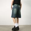 Summer Retro Distressed Blue Denim Pants Men's Loose Straight Five-point Pants All-match Hot Pants