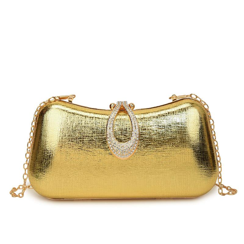 Retro Champagne Silver Pu Evening Bags Wedding Prom Dinner Bags Chain Shoulder Bags For Women Fashion Charm Handbag Cluch Party