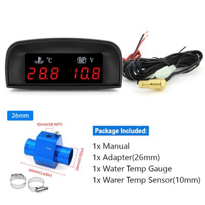 LCD Digital Car Truck 2 In 1 Water Temp + Voltmeter Gauge +10MM Coolant Temperature Sensor For 12V/24V Vehicle Car Gauges Meter