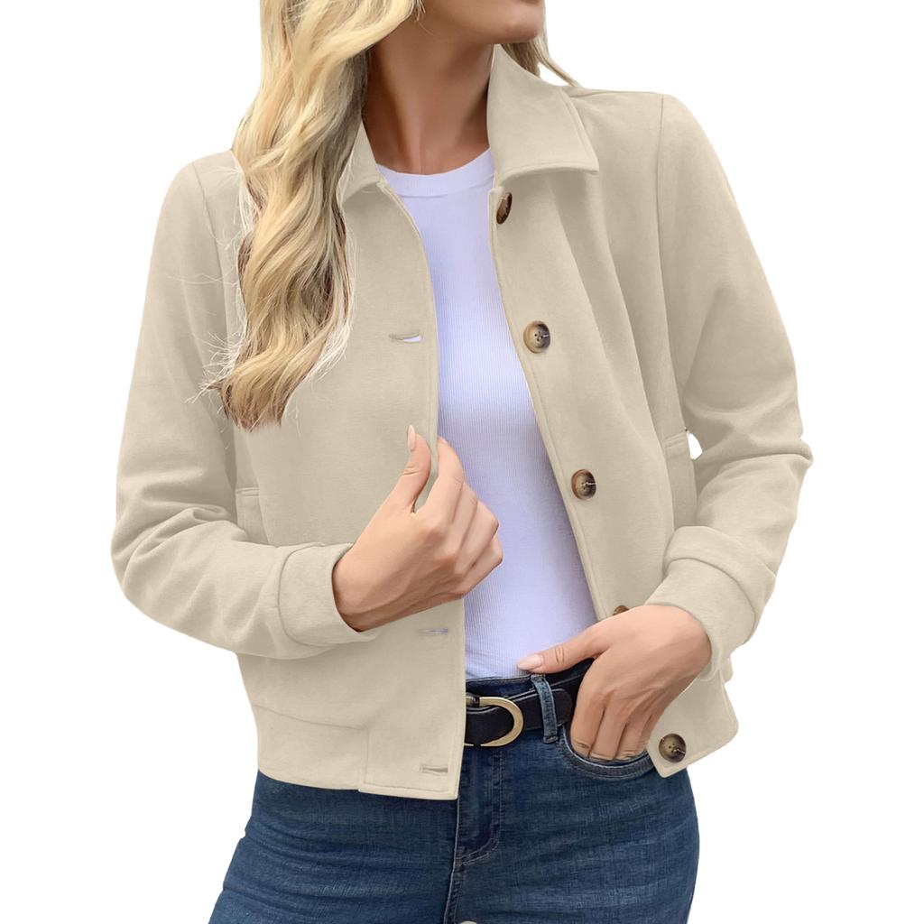 Women's Long Sleeve Jacket Zip Up Lapel Collar Casual Outerwear Coat