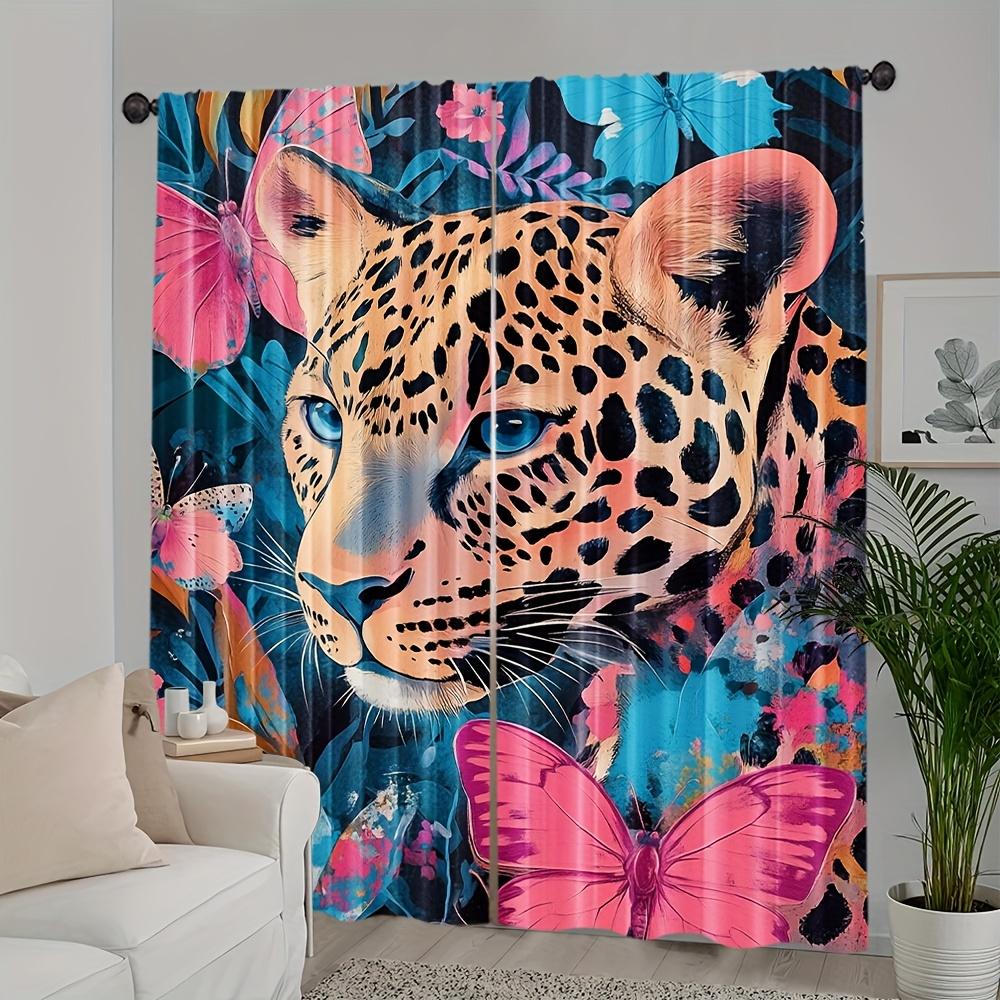 

2pcs Vibrant Abstract Style Vintage Leopard & Tiger Butterfly Print Curtains 100% Polyester Machine Washable - Perfect for Liv 100*130 HOOK 1pcs