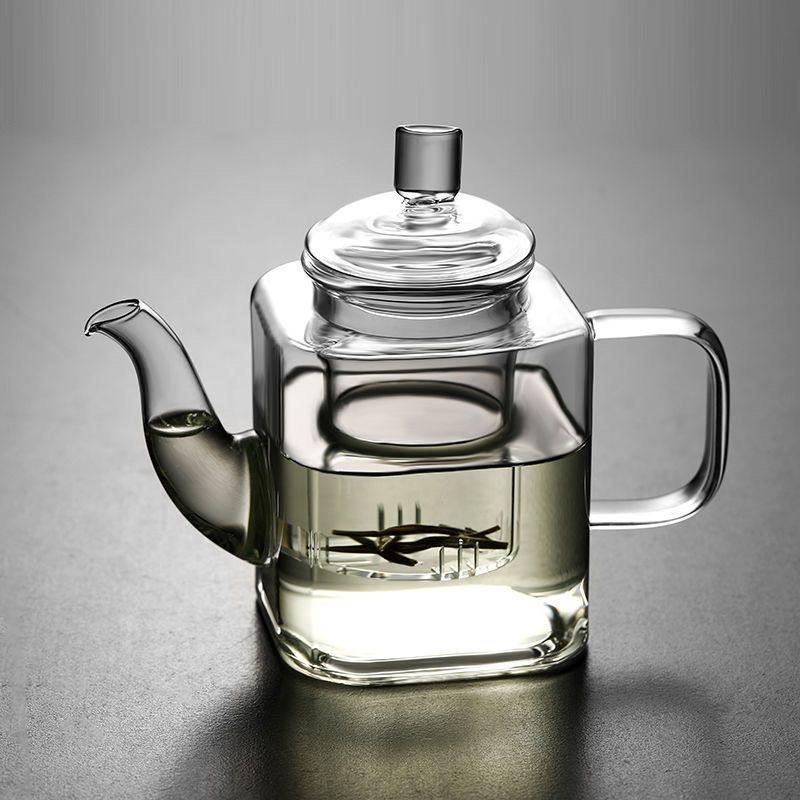 Premium Chinese Square Glass Teapot – Explosion-Proof, Heat-Resistant, Tea-Water Isolation