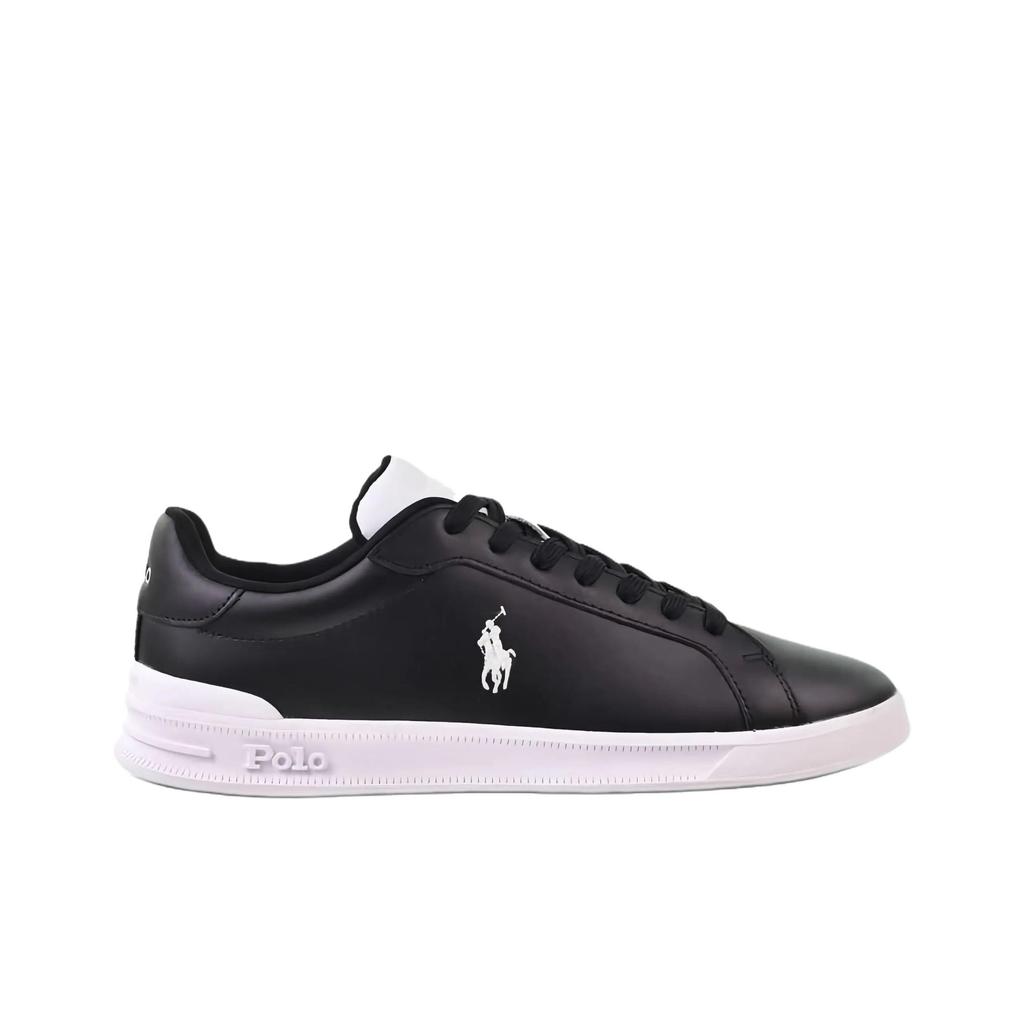 Polo Ralph Lauren Heritage Court II Leather Round Toe Lace-Up Logo Detail Low-Top Sneakers Men sneakers Black 809944784004