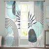 Bohemian Teal Leaves Tulle Curtains for Bedroom Hall Living Room Decor Chiffon Curtain for Balcony Kitchen Home Drapes