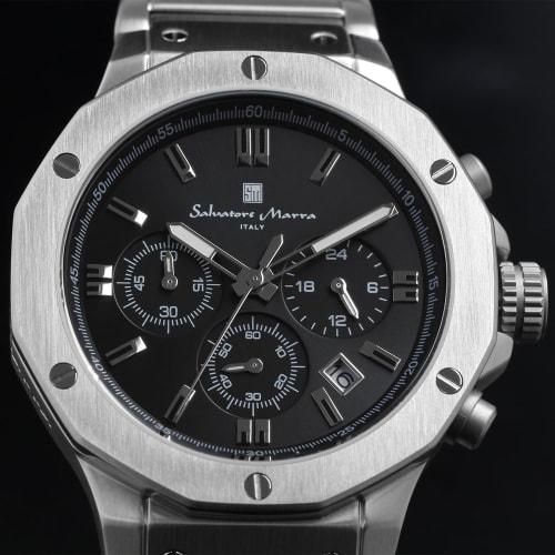 Salvatore Marra Men's Chronograph Watch, 10 ATM Water Resistant, Business, 20th Anniversary Limited Edition Model, SM18117SS (Black)