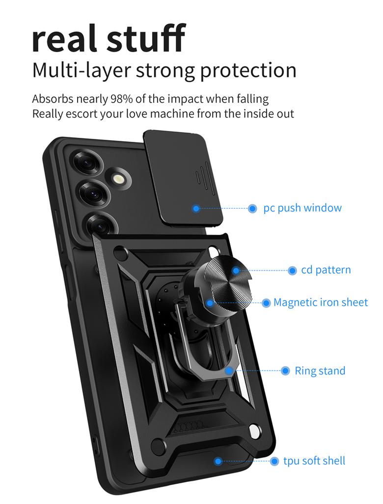 Pouzdro pro Samsung Galaxy M35 6,6" s vysouvacím krytem a krytem pro Samsung Galaxy M35 5G SM-M356B s kroužkem a stojánkem