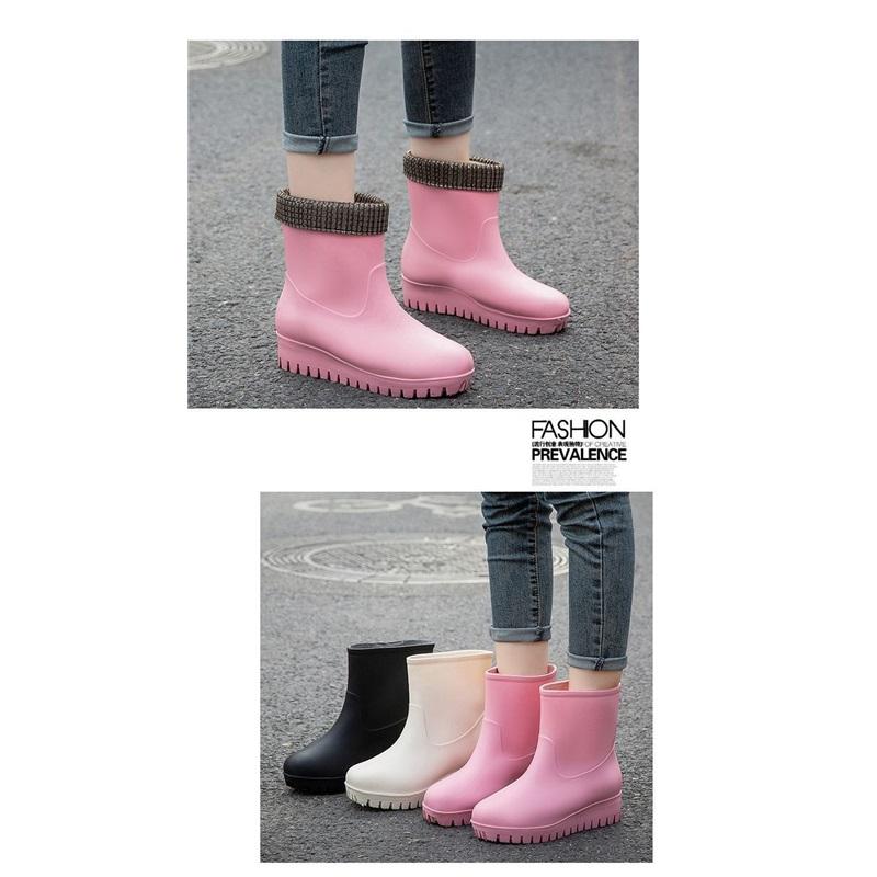 Fashionable And Warm Rain Boots For Women With Fleece Lining Waterproof And Anti Slip Midsole Water Shoes