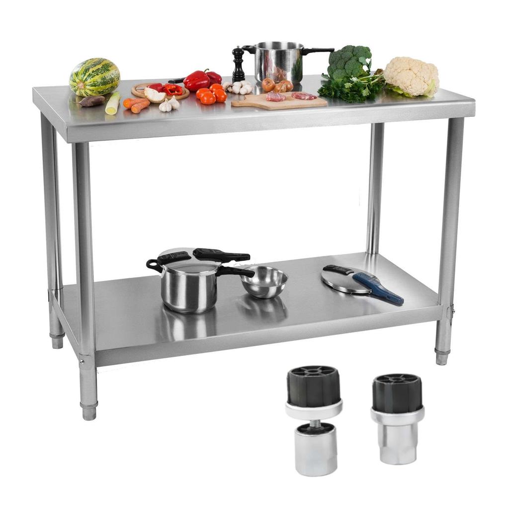Kitchen table, stainless steel worktop, bottom shelf, 100x70cm