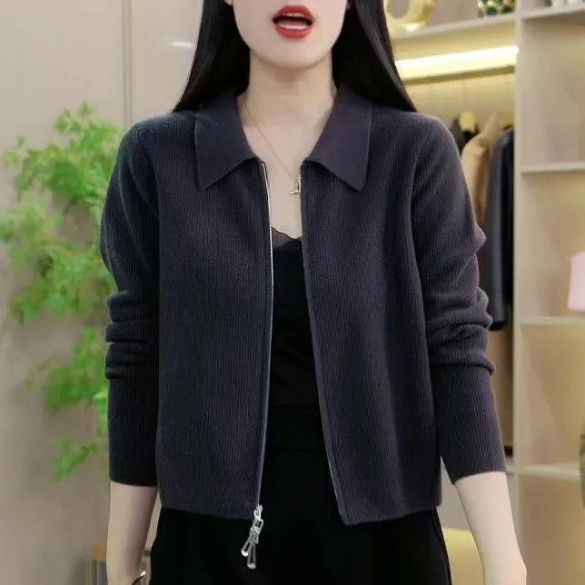 

Women s Spring/Autumn Korean Style Short Jacket Casual Knitted Cardigan Sweater XXS темно-сірий
