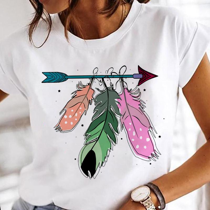Women Printing Clothes Custom T-Shirt Watercolor Cute Tops Tshirt Short Sleeve Cartoon Heart Print Female Graphic O-Neck Tees