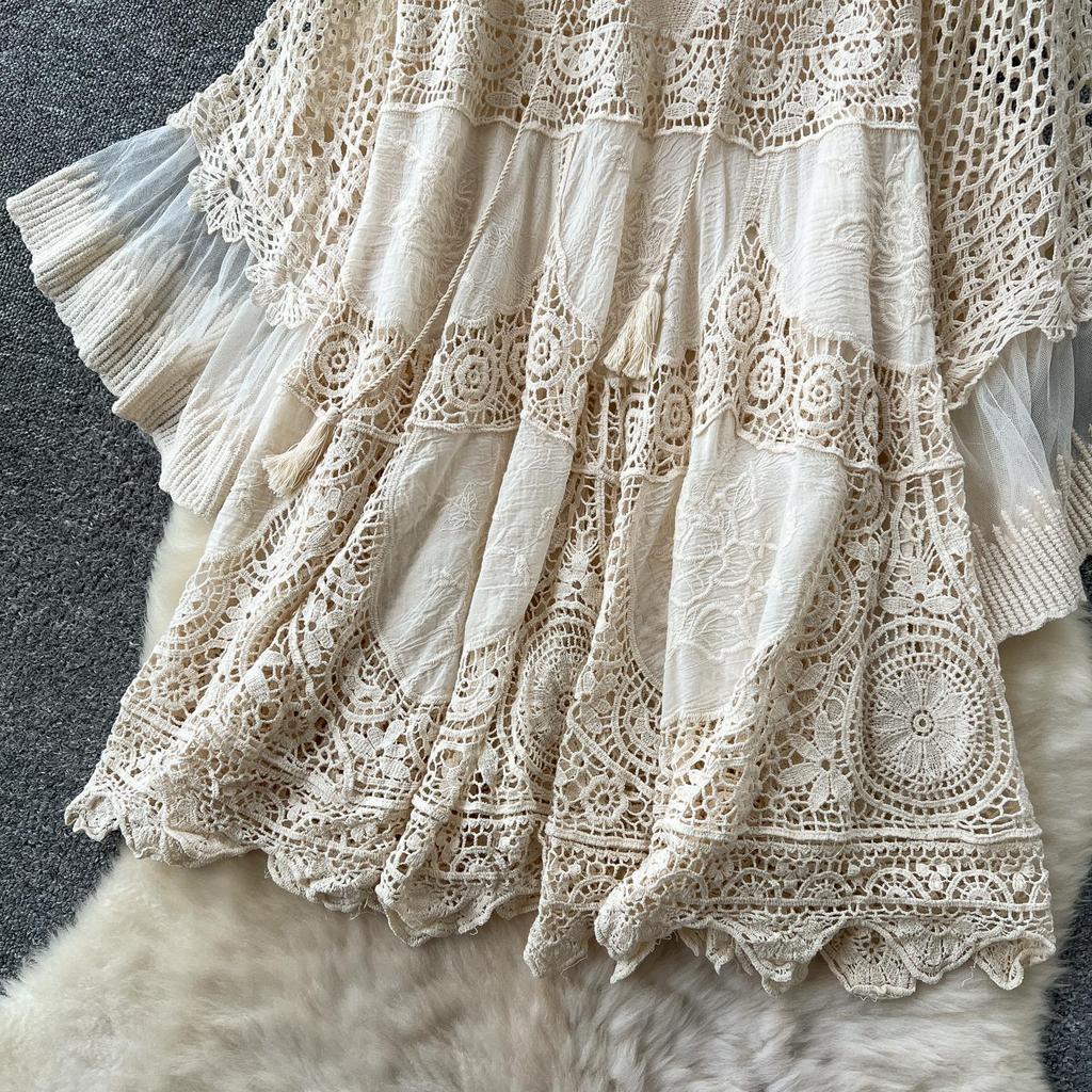 DIMANAF 2026  New Summer Women Long Basic Knitted Dress Sleeve  Fashion Lace Dresses Casual Loose