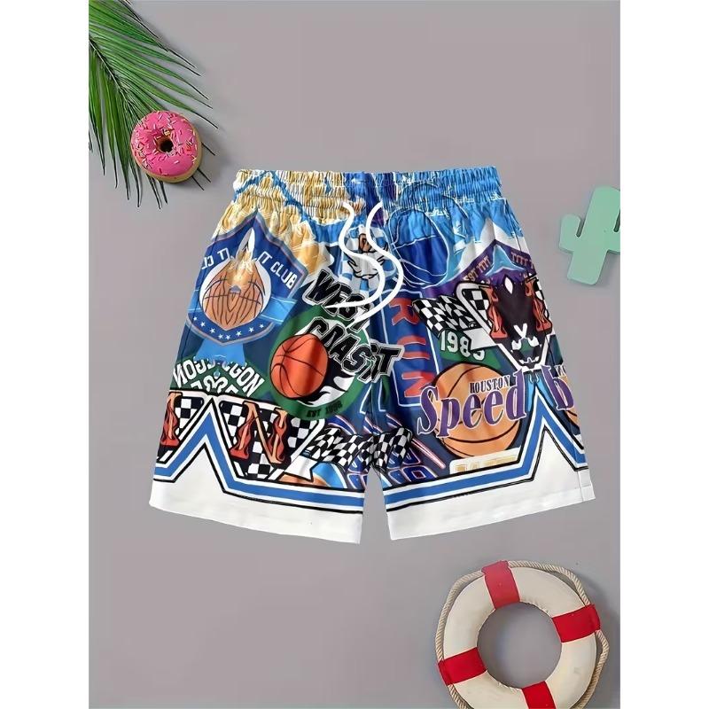 

Hawaiian style beach shorts worn outside casual shorts blue and green gradient coconut tree print shorts M