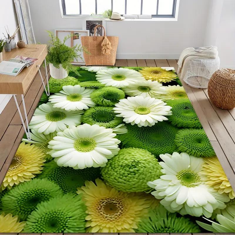 1pc Fresh Floral Daisy Flowers Print Area Rug Floor Carpet for Bedroom, Living Room, Kitchen  Garden, Balcony, Sunroom Decor