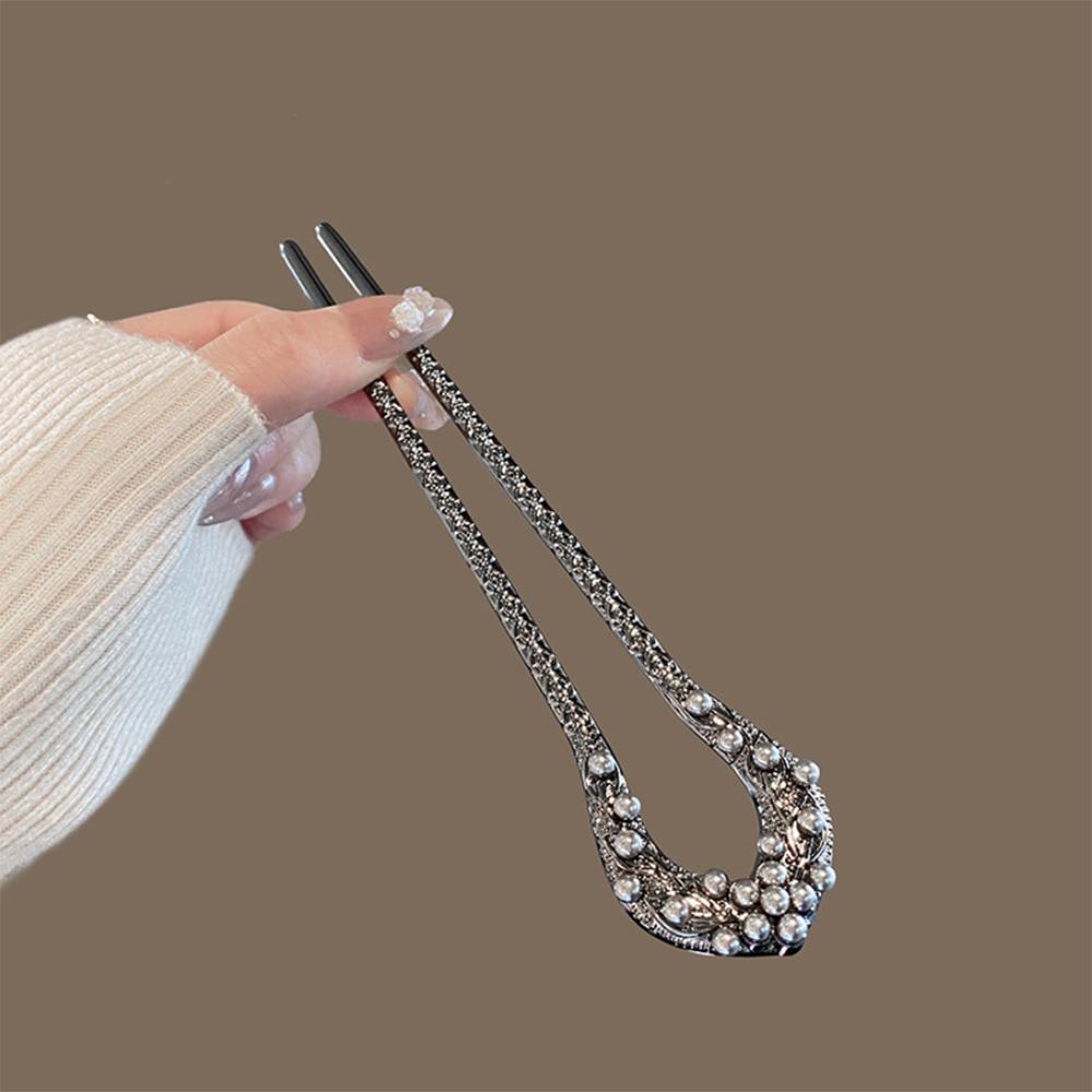 New U Shape Metal Black Hair Pin Stick French Pearl Hair Clips Barrettes For Women Girls Hairstyle Accessories  Gifts