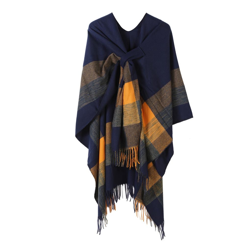Fringed Cloak Ladies Fixed Strap-On Shawl Minimalist Scarf