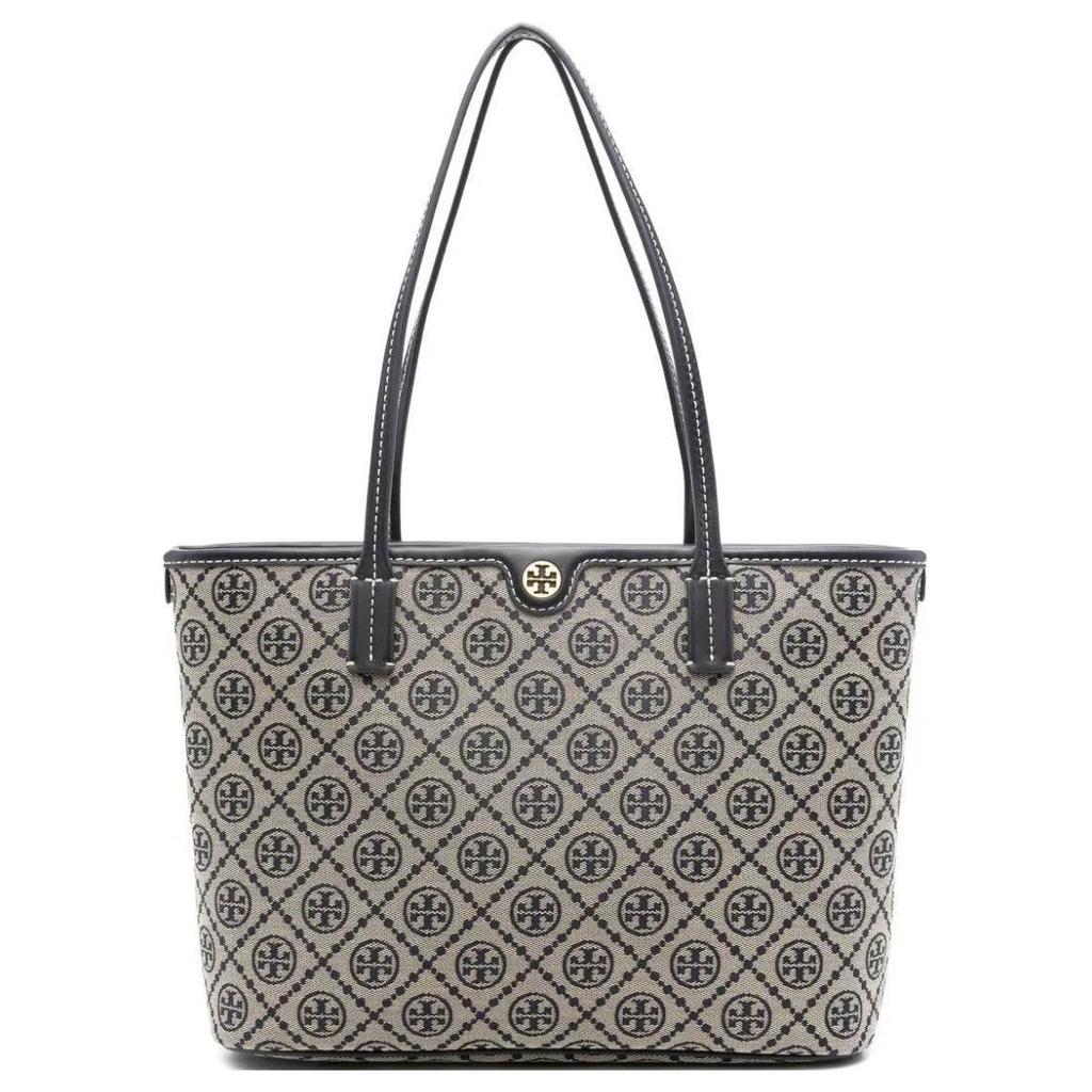 Tory Burch T Monogram Classic Print Zipper Tote Bag Women Tote Navy-Blue 152299-405