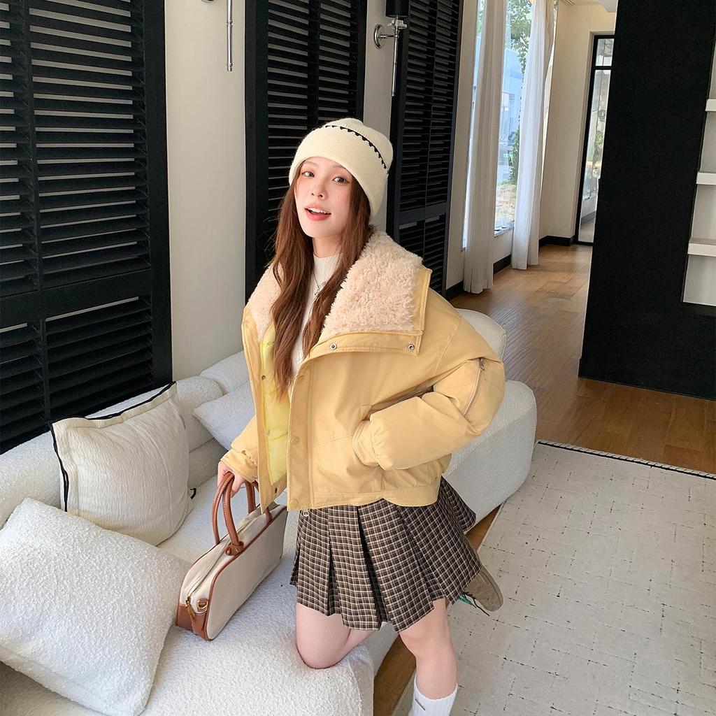 Autumn Winter Thicken Warm Parka Women Casual Sweety Solid Color Big Pocket Loose Jackets Outwear