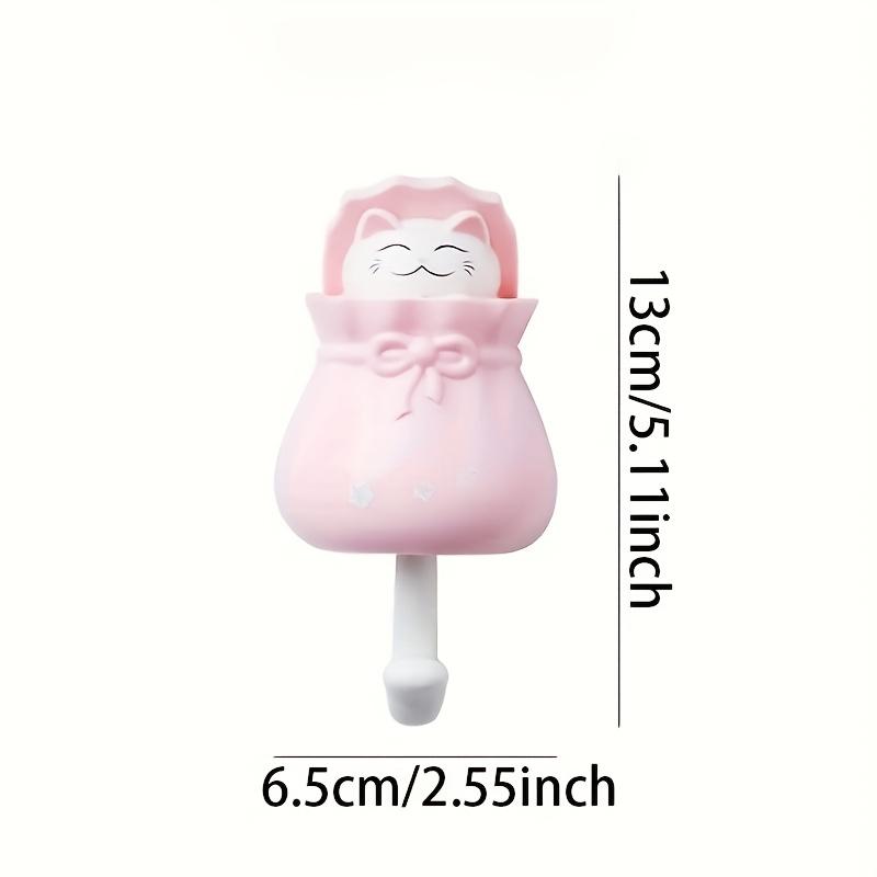 4pcs Cute Cartoon Cat Retractable Hooks,No Drilling Required, Strong Adhesive Wall Hooks for Kitchen, Bathroom, Office,Durable Plastic with Keychain,