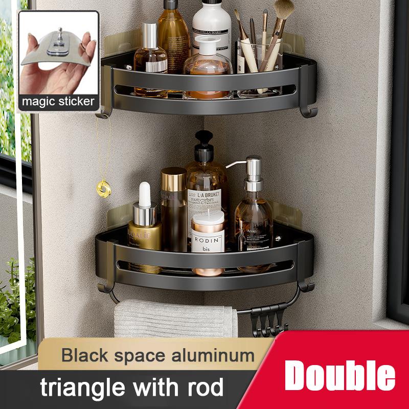 Bathroom Shelf Space Aluminum Shampoo Rack Makeup Storage Organizer Toilet Corner Wall Mounted Shower Shelf Bathroom Accessories
