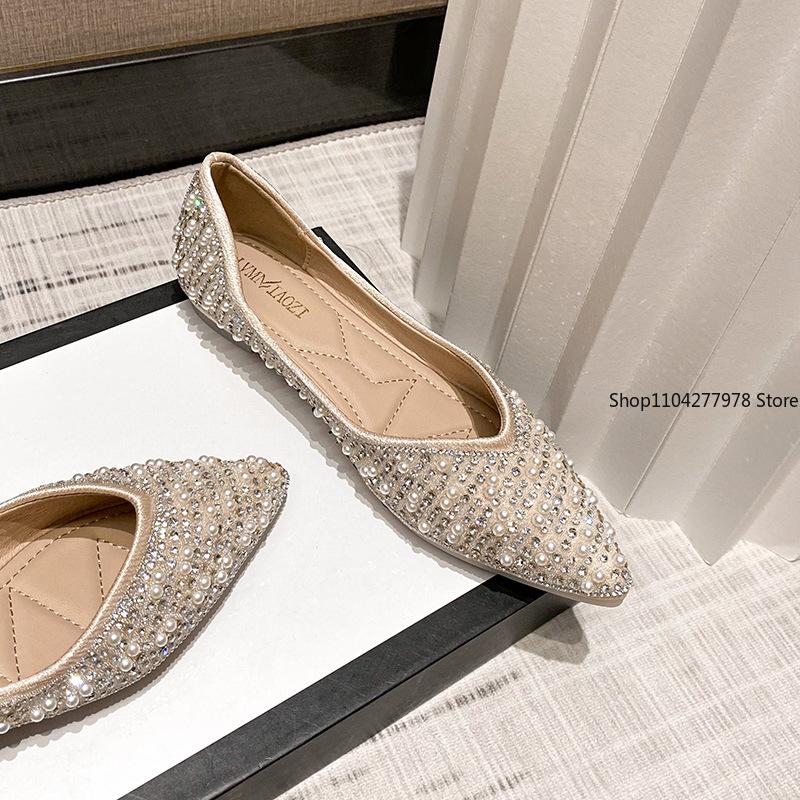 Fashion Fashion 2025 Woman Ballet Flats Shoes Rhinestone Loafers Flat Pointed Toe Shoes Female Casual Slip On Flats Footwear Boat Shoes