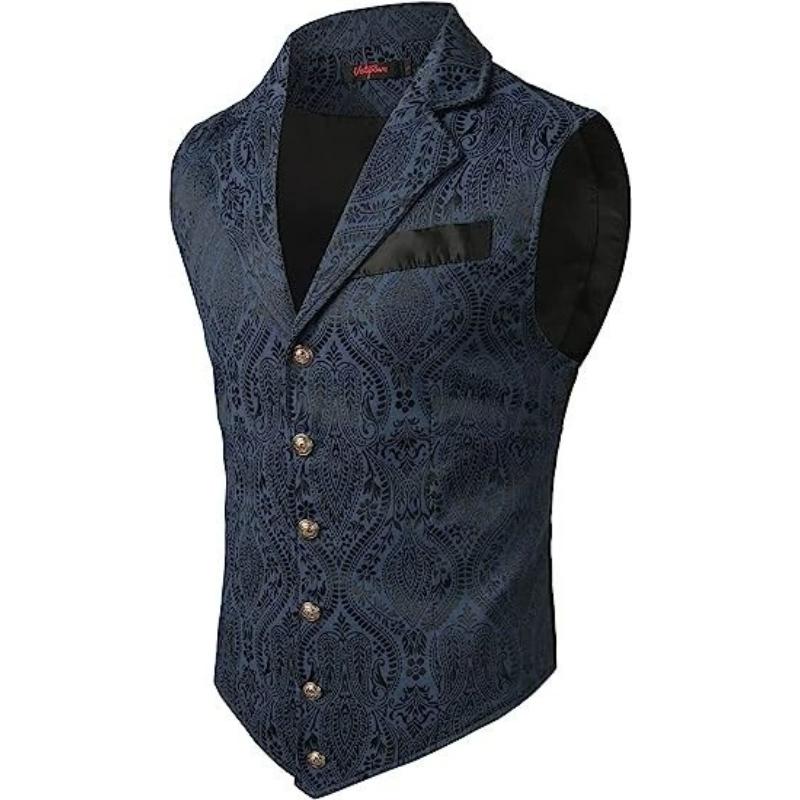 

Men s Medieval Gothic Long Vest, Vintage Steampunk Victorian Costume Waistcoat, Halloween Cosplay Formal Jacket, Renaissance 3XL темно-синього кольору