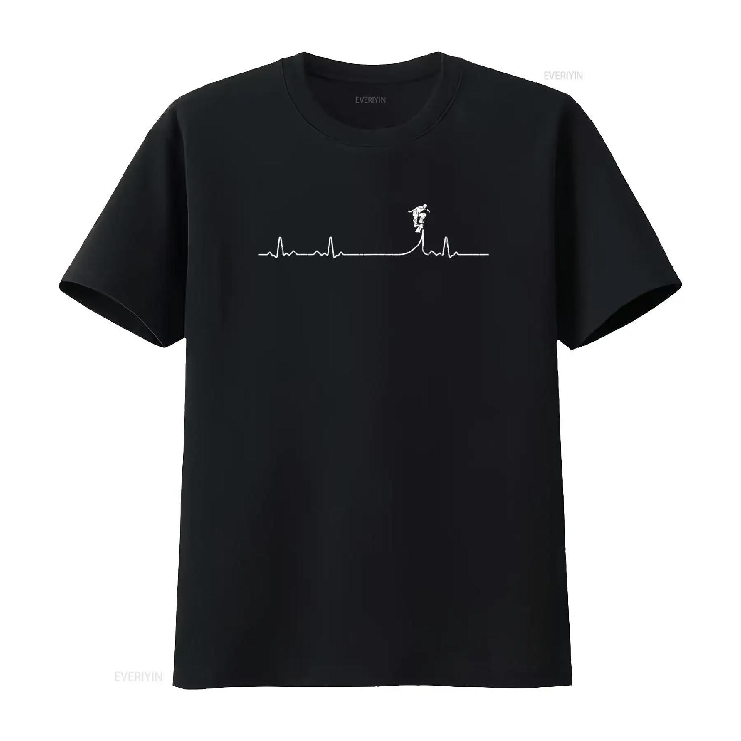 

Skateboard Heartbeat Fun Skateboarding Skateboarder T Shirt vintage Washed Versatile Unisex streetwear Stretched Casual S чёрный