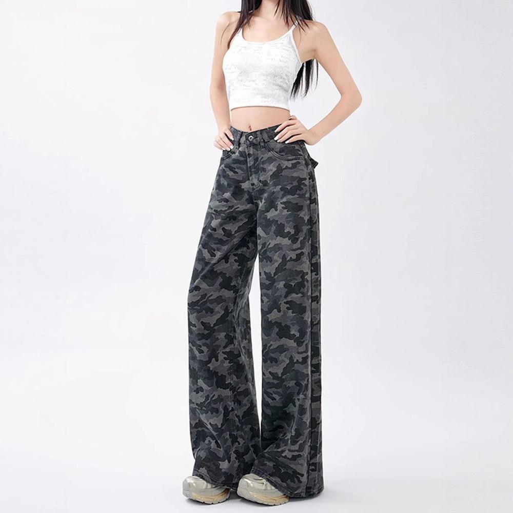 Jeans Women Summer Thin High Waist Large Size Work Pants Straight Loose Slim Wide Leg Pants Retro High Waist Street Style Baggy Long Jeans for Ladies