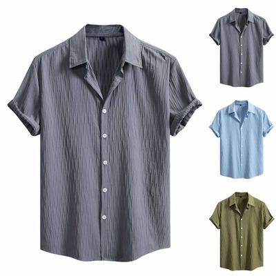 Men's Solid Color Textured Button Short Sleeve Shirts Men's Casual Fashion Short Sleeve Shirts