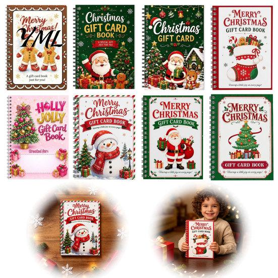 Carpeta de Regalo de Dinero de Temporada Tarjeta de Navidad Holográfica Libro, 7x5 Encuadernación en Espiral Folleto de Recuerdo Festivo, Portador de 10 Páginas Saludo Bolder DIY para