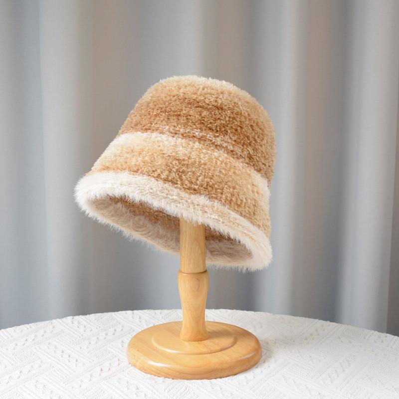 Autumn Winter Striped Colorblock Fisherman Hat With Breathable Warmth For Outdoor Activities