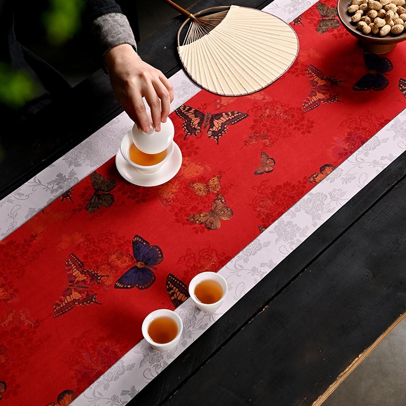 Tea Mat Waterproof and Non-slip Tea Mat Light Luxury High-end Handmade Zen Table Flag New Chinese Table Fabric Tea Flag