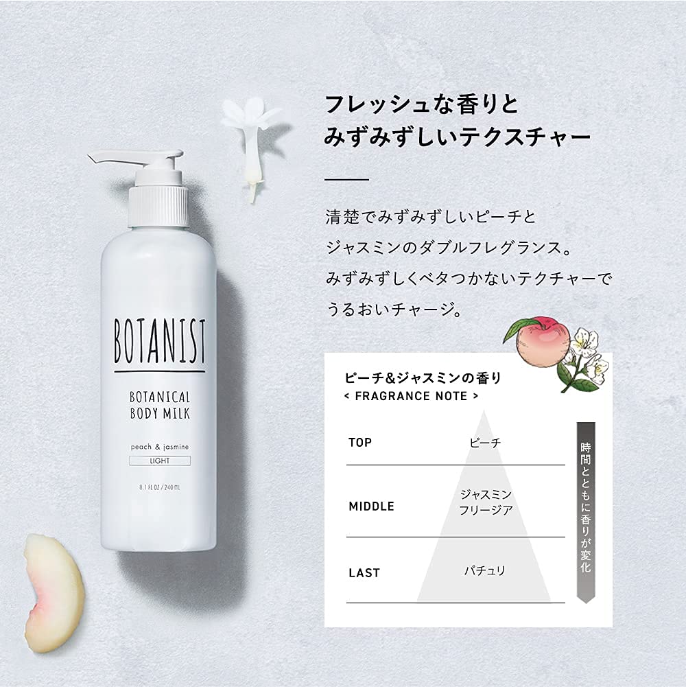 BOTANIST Botanical Body Milk Body Amino Light, 240mL, Plant-Derived Care, Smooth, Moisturizing, Silicone-Free, Acid-Infused